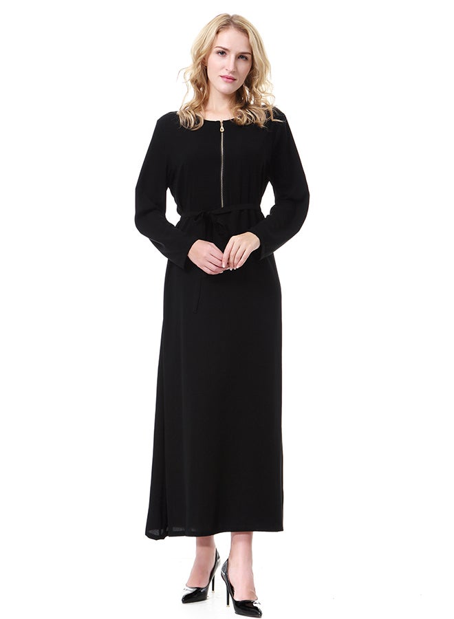 Long Sleeves Robe Dress Black  - Image 1