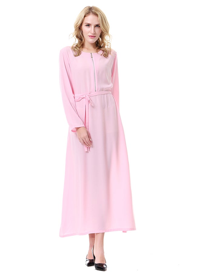 Long Sleeves Robe Dress Pink  - Image 1
