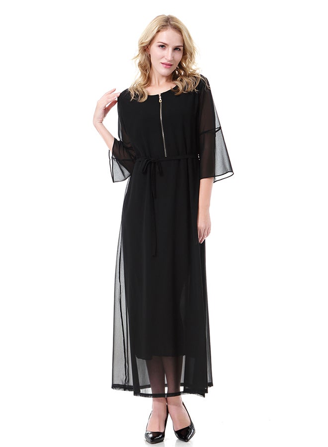 Zip-up Chiffon Maxi Dress Black  - Image 1