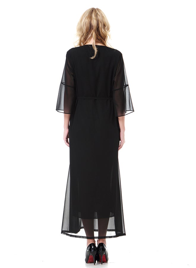 Zip-up Chiffon Maxi Dress Black  - Image 2