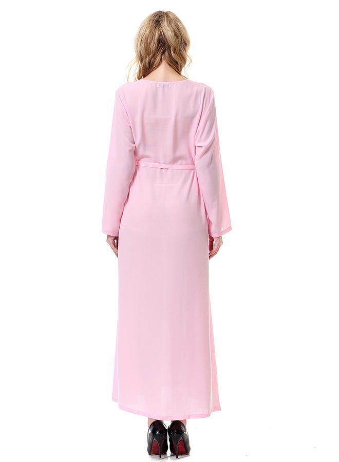 Long Sleeves Robe Dress Pink  - Image 2