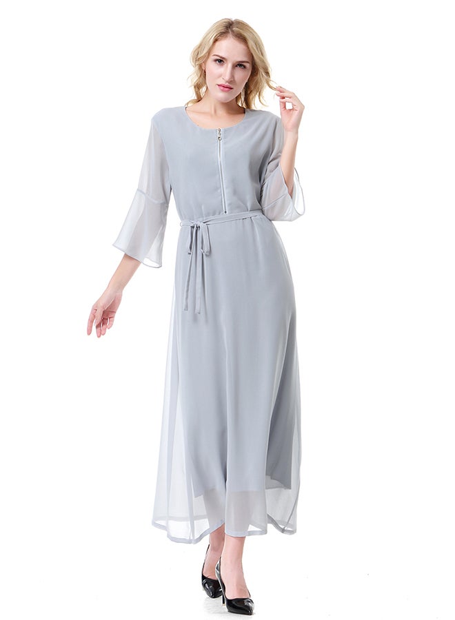 Zip-up Chiffon Maxi Dress Grey  - Image 1