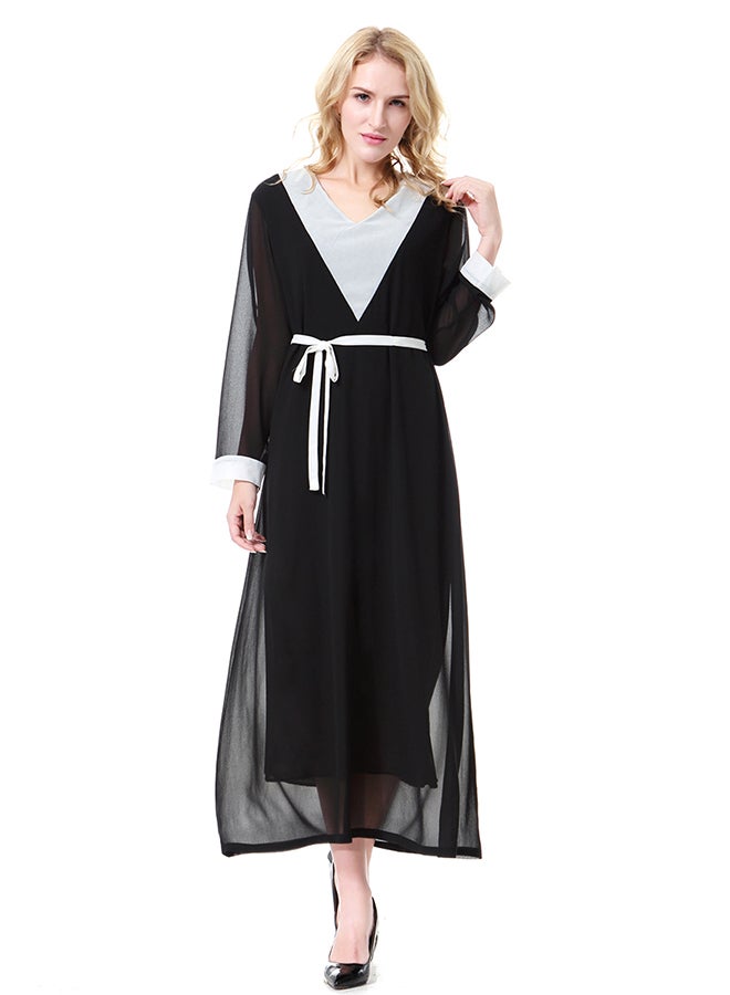 Chiffon V-Neck Maxi Dress Black - Image 1