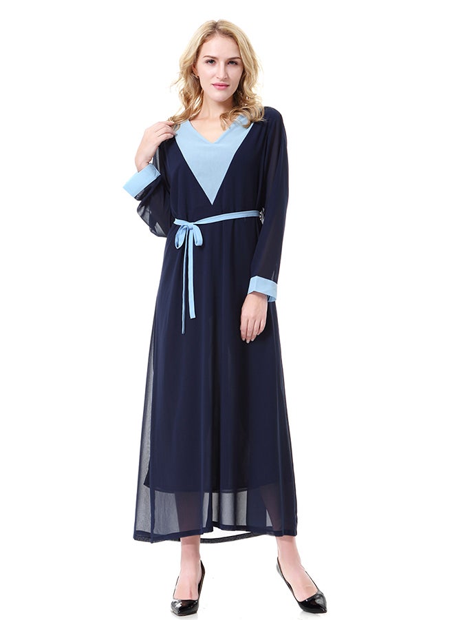 V-neck Robe Maxi Dress Navy Blue  - Image 1