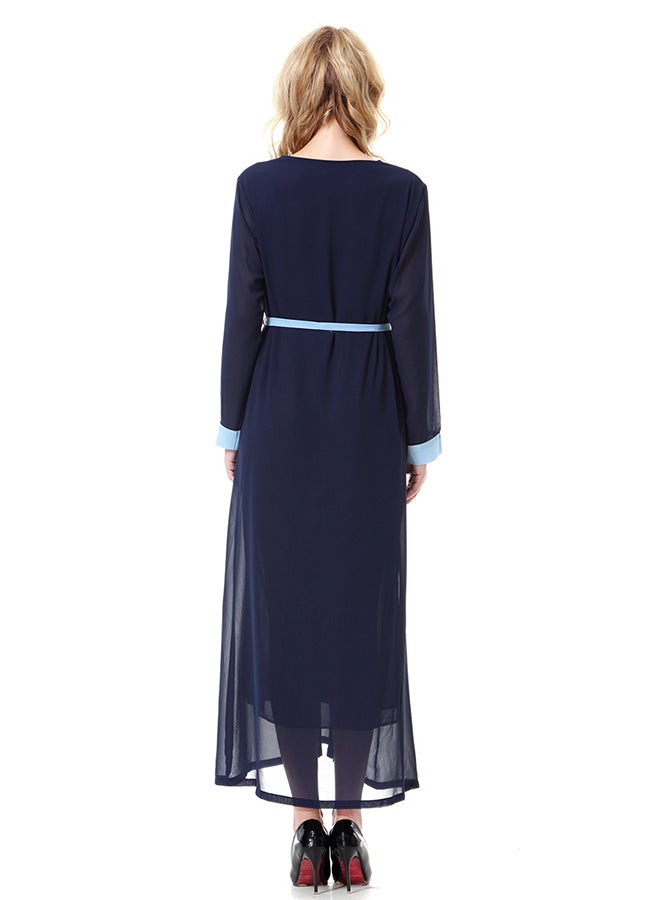 V-neck Robe Maxi Dress Navy Blue  - Image 2