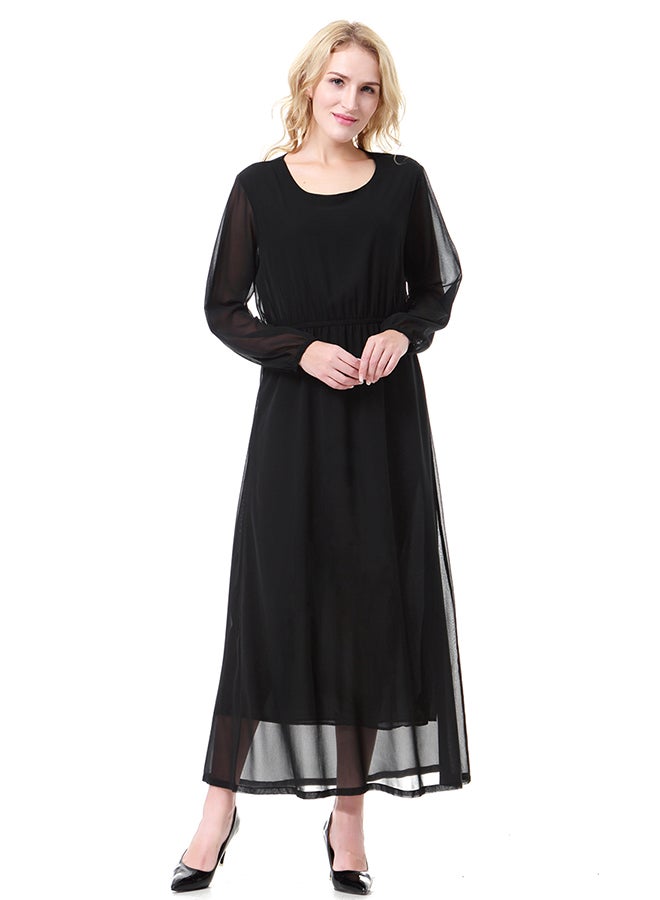 Solid Color Chiffon Maxi Dress Black  - Image 1