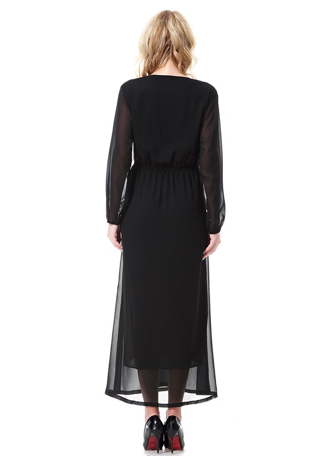 Solid Color Chiffon Maxi Dress Black  - Image 2