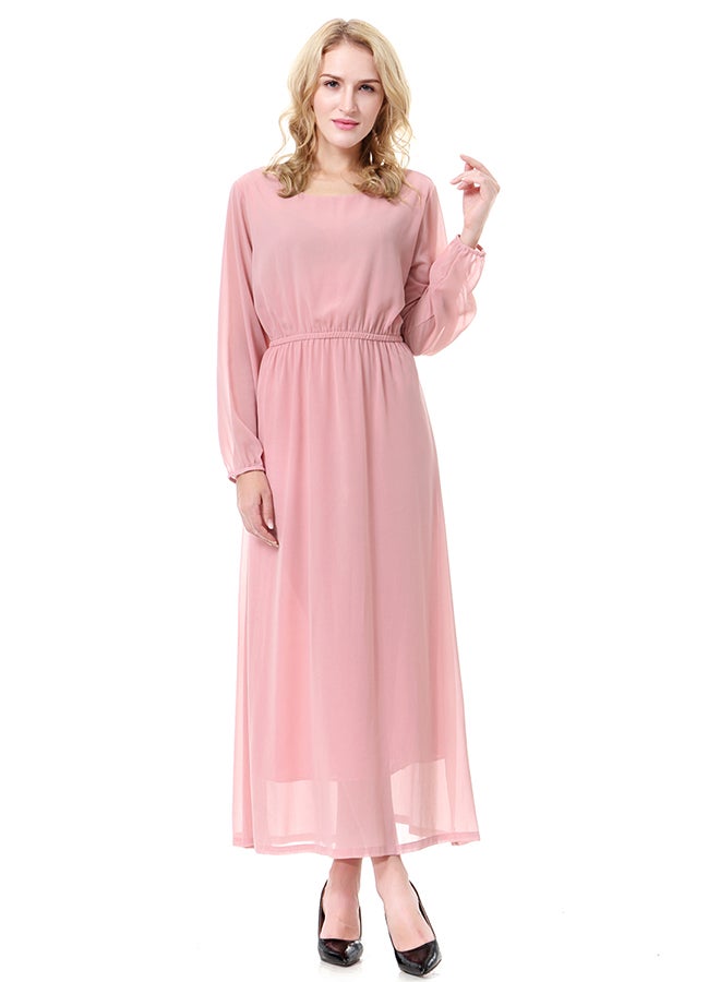 Solid Color Chiffon Maxi Dress Pink  - Image 1