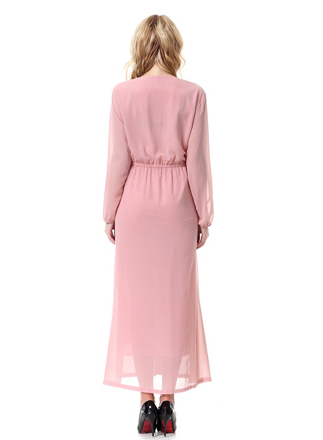 Solid Color Chiffon Maxi Dress Pink  - Image 2