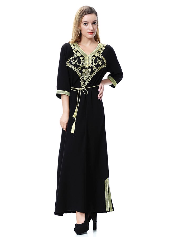 Solid Color Robe Maxi Dress Black  - Image 1