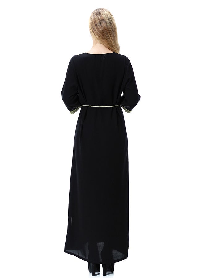 Solid Color Robe Maxi Dress Black  - Image 2