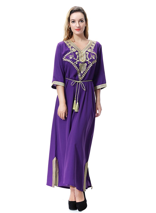 Solid Color Robe Maxi Dress Purple  - Image 1