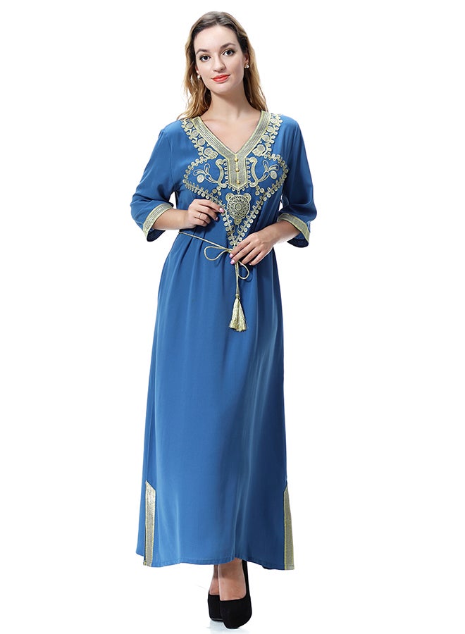 Solid Color Robe Maxi Dress Blue  - Image 1