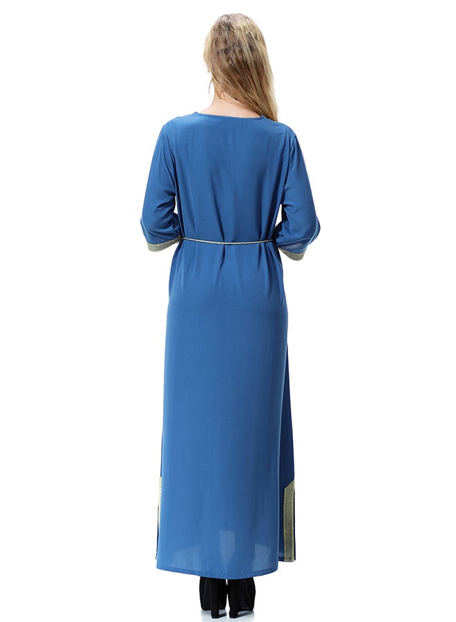 Solid Color Robe Maxi Dress Blue  - Image 2