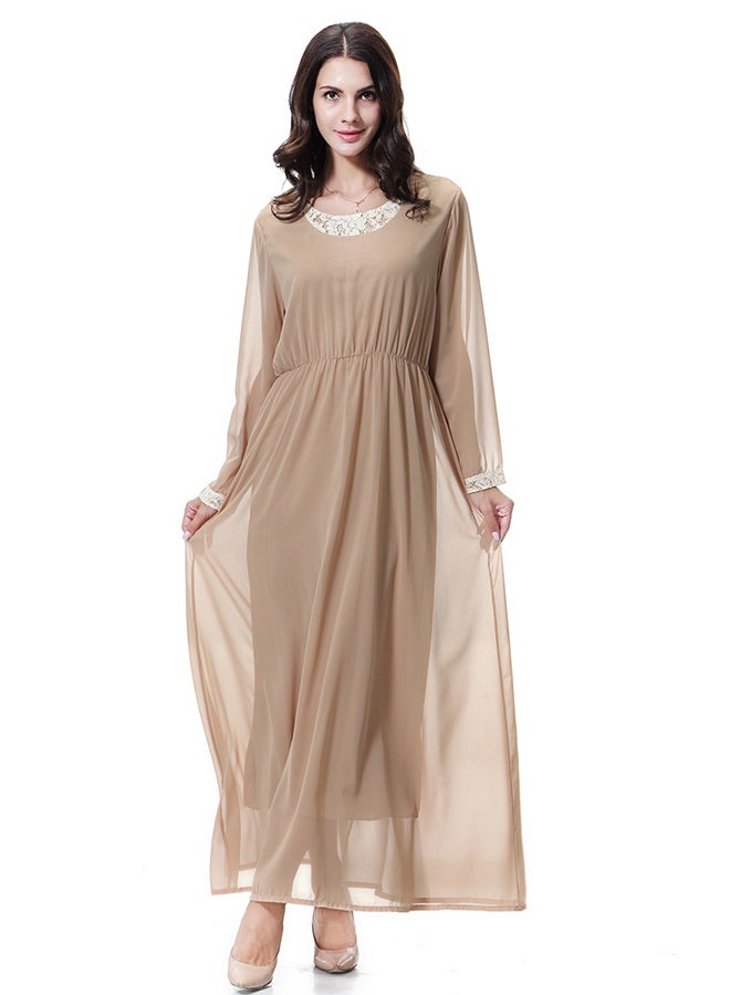 Chiffon Long Skirt Dress Camel  - Image 1