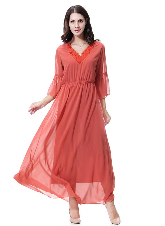 Solid Color Chiffon Robe Long Skirt Dress Orange  - Image 1