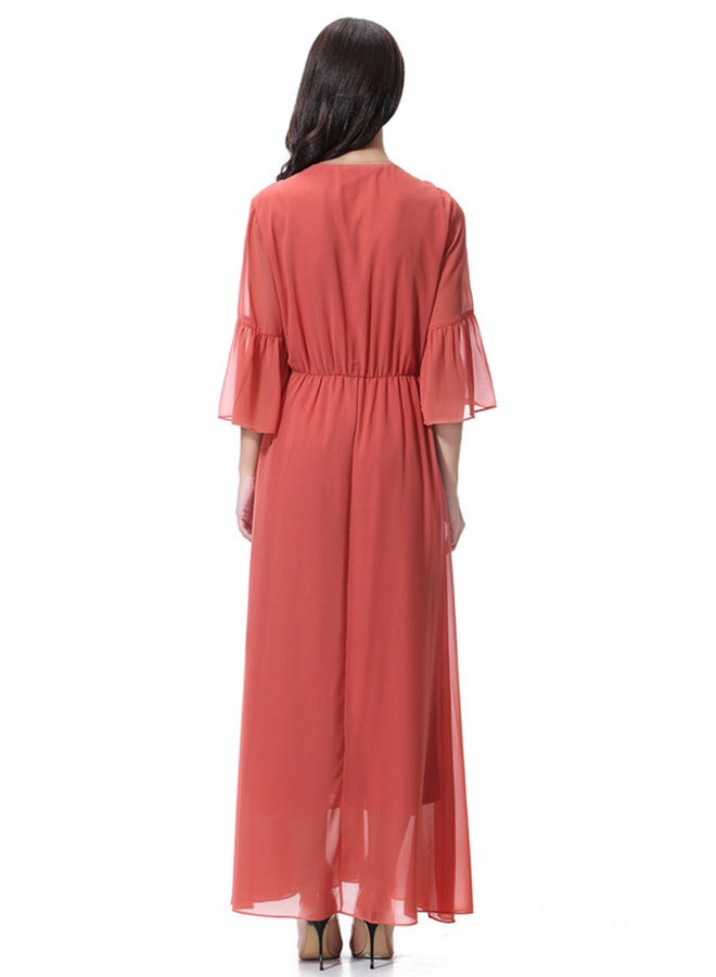 Solid Color Chiffon Robe Long Skirt Dress Orange  - Image 2