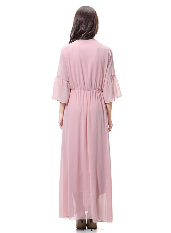 Solid Color Chiffon Robe Long Skirt Dress Pink  - Image 2