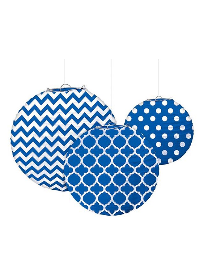 Amscan 3-Piece Bright Royal Blue Round Printed Paper Lantern Set 9inch Party Supplies 9inch