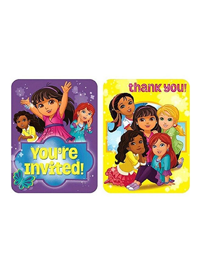أمسكان طقم بطاقات دعوة للحفلات بتصميم دورا والأصدقاء مكون من قطعتين