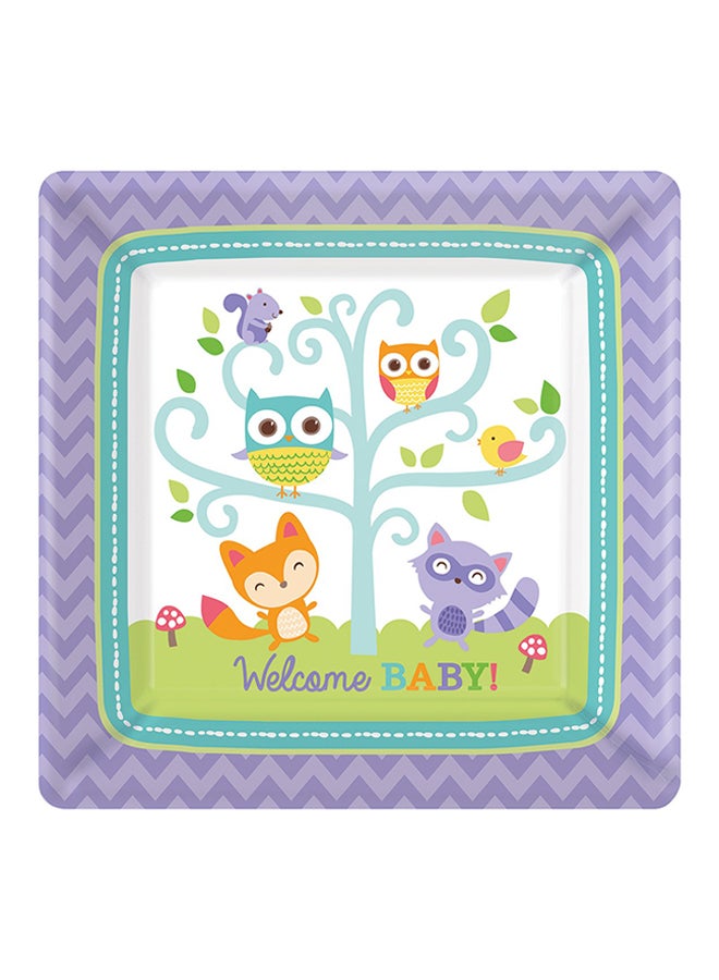 أمسكان طقم أطباق مربعة الشكل مزينة بكلمة "Welcome" ورسمة أشجار مكون من 8 قطع 7بوصة