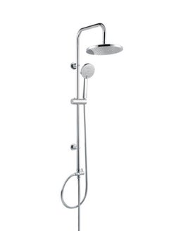 GEEPAS Bella Shower Column| 3 Function, 1.5 M Stainless Steel Hose| High-Quality Material Bathroom Shower Set, Chrome Plated| 1/2" Standard Connector| Includes a Sliding Bar, 2 Wall Brackets, a Shower Holder, a Hand Shower, an Overhead Shower and Shower Hose| 3 Year Warranty Silver 95x33x2.2cm 