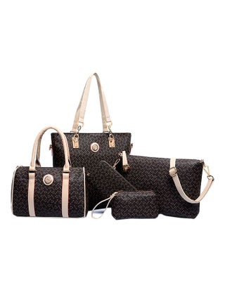 5-Piece Geometric Pattern Tote Handbag Set Brown - v1537510773/N17553626A_1
