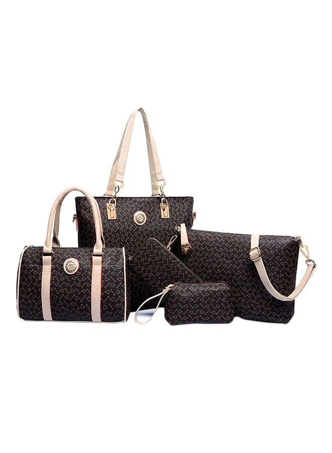 FASHION 5-Piece Geometric Pattern Tote Handbag Set Brown 