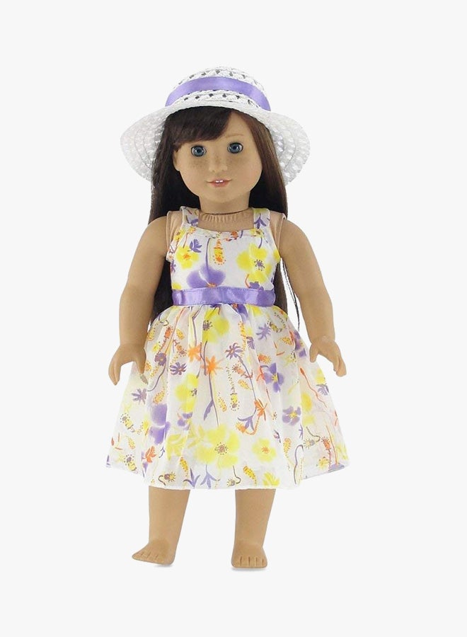 Emily Rose Doll Clothes - Floral Printed Doll Dress With Hat - Image 1