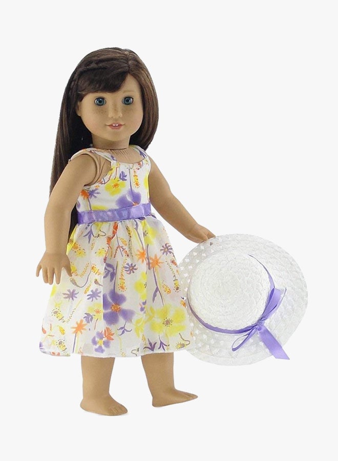 Emily Rose Doll Clothes - Floral Printed Doll Dress With Hat - Image 1