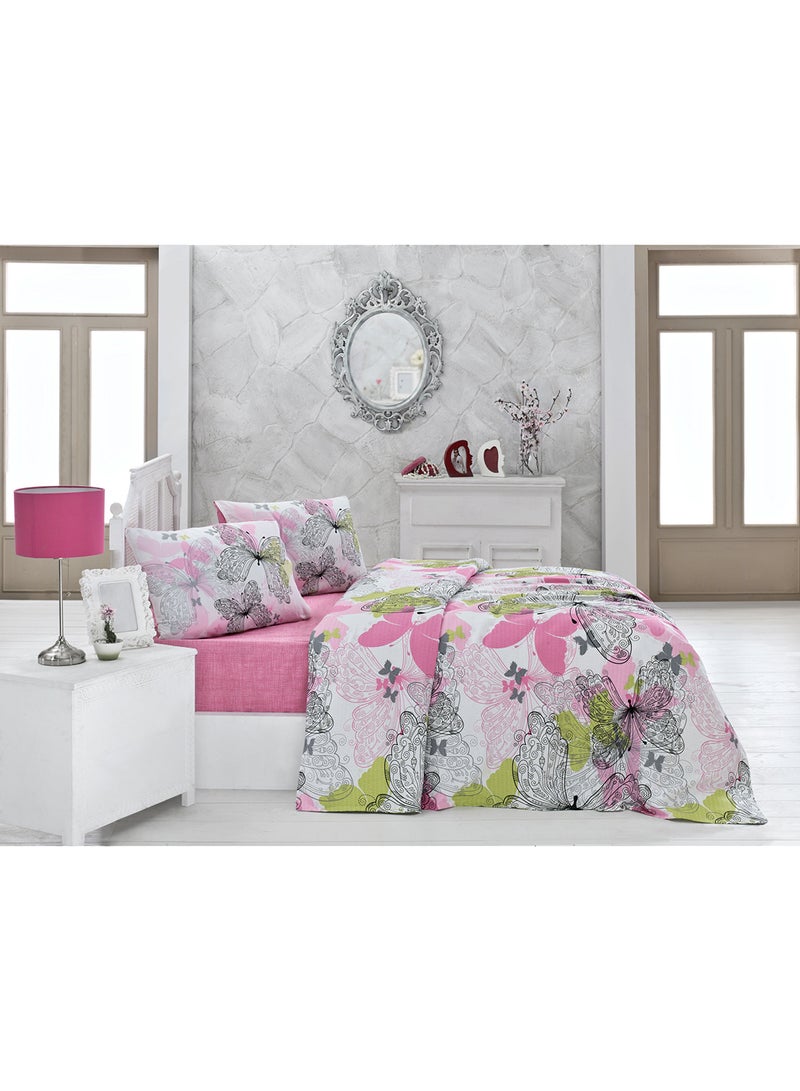 Victoria Single Pique Cotton Pink/White/Green 160x230cm 