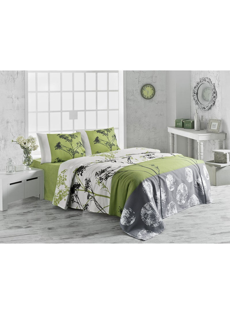 Victoria Single Pique cotton Green/Grey/White 160x230cm 