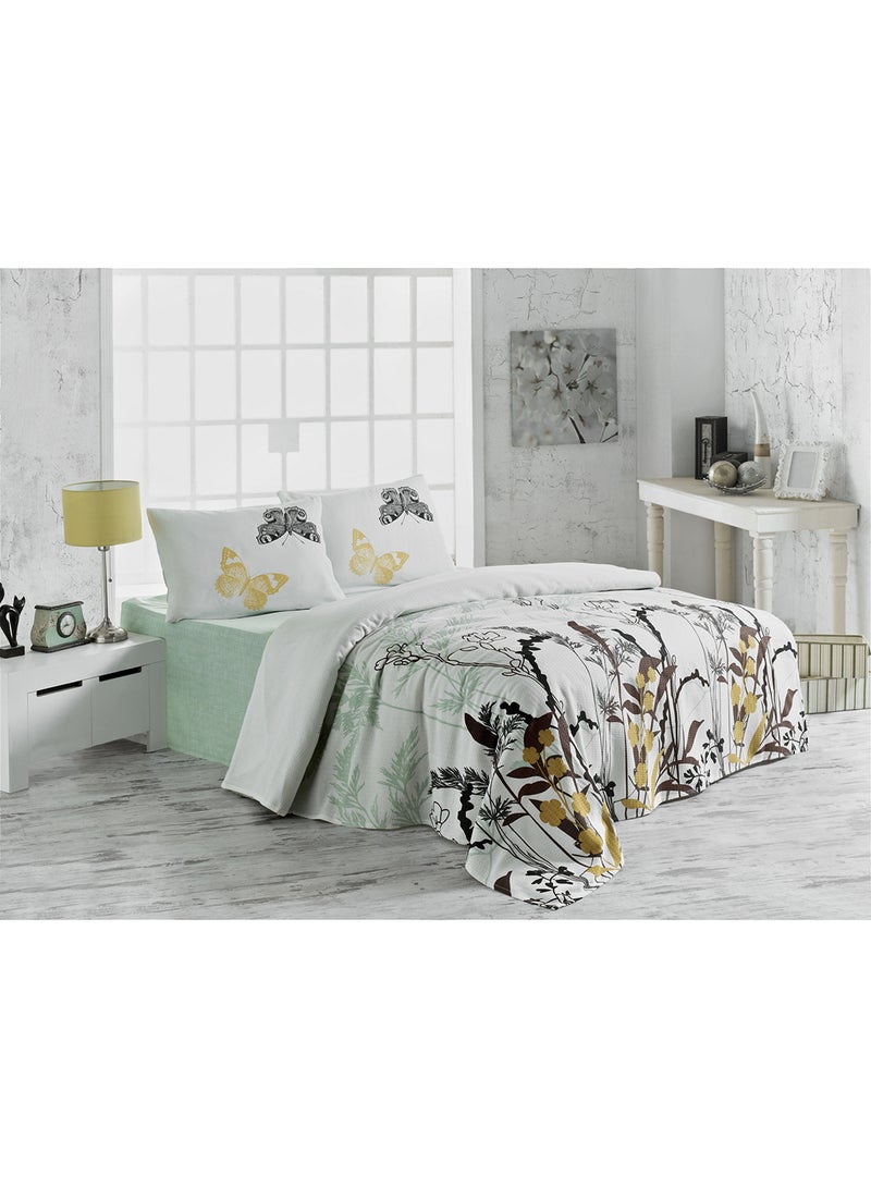 Victoria Single Pique cotton White/Green/Black 160x230cm 