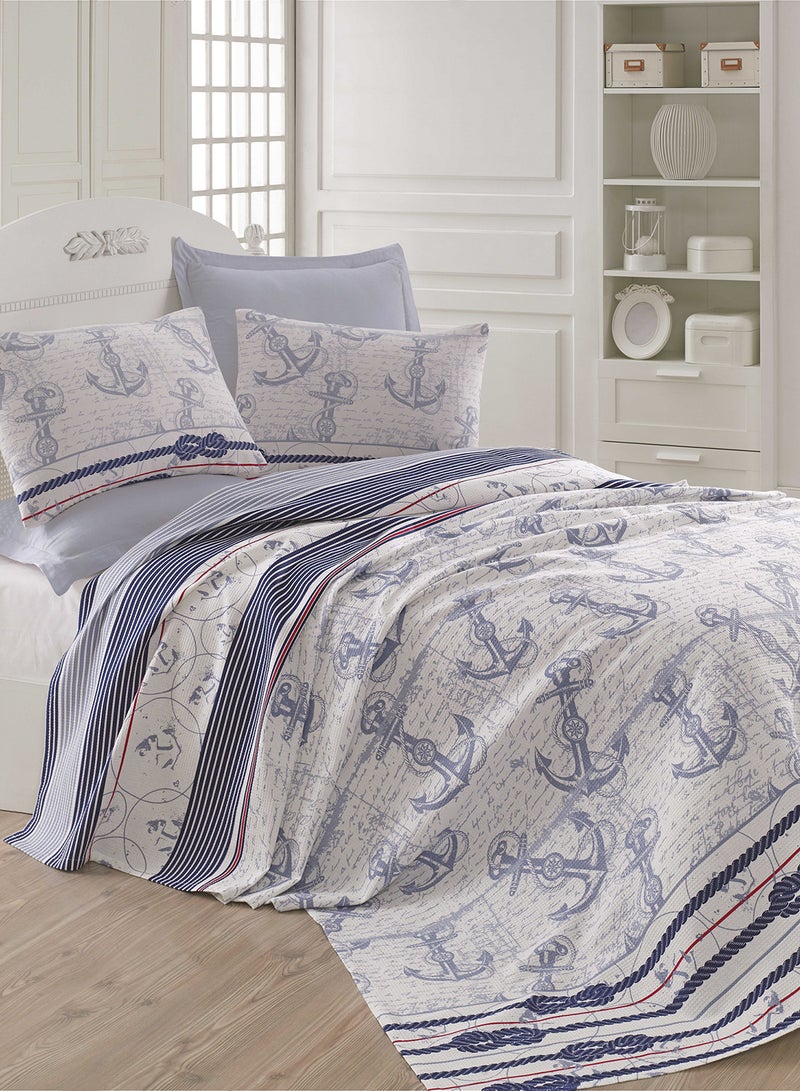 Eponj Home Single Pique cotton Light Blue/Blue/White 160x235cm 