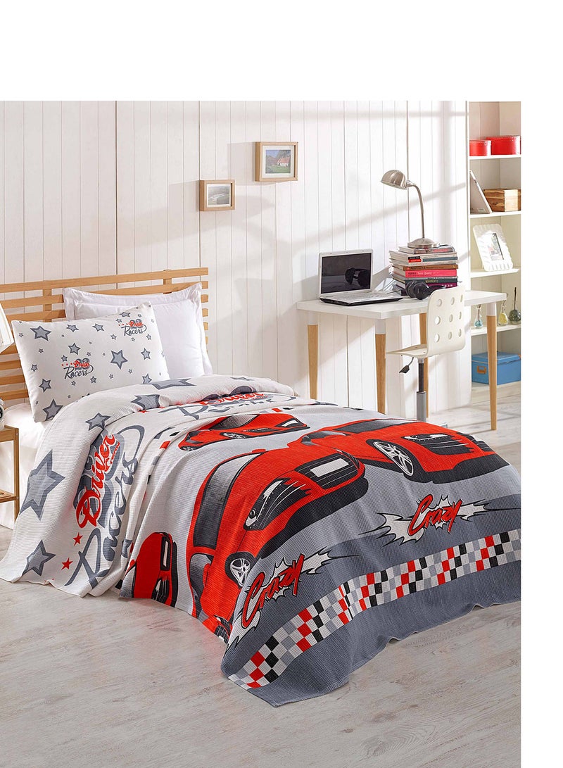 Eponj Home Single Pique Cotton White/Grey/Red 160x235cm 