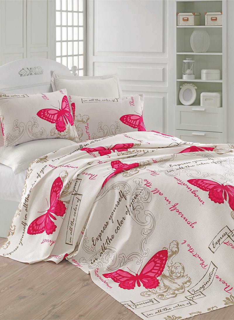 Eponj Home Single Pique Cotton Light Cream/Beige/Fuchsia 160x235cm 