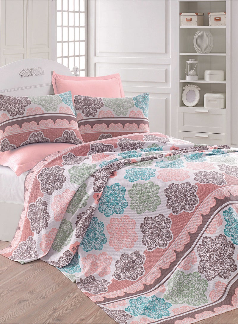 Eponj Home Double Pique cotton Turquoise/Salmon/Cream 200x235cm 