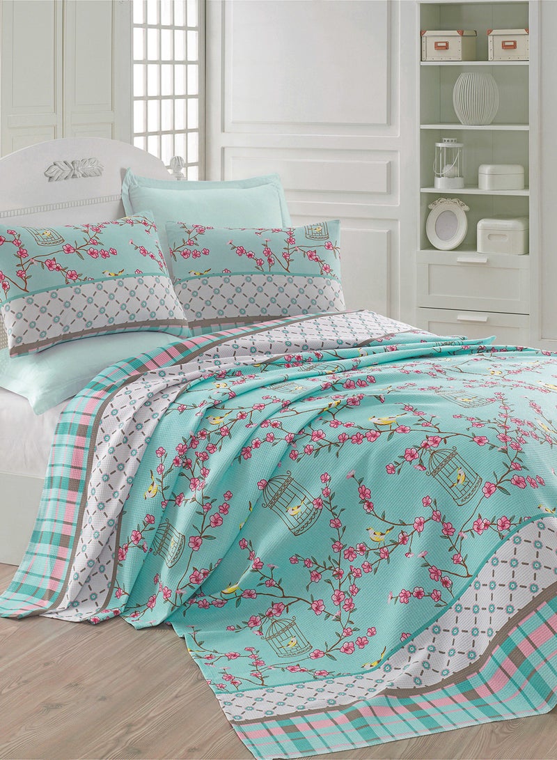 Eponj Home Double Pique Cotton Turquoise/White/Pink 200x235cm 