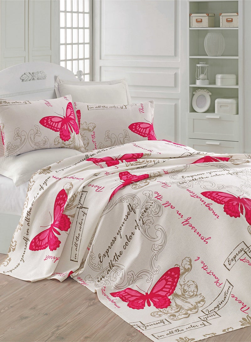 Eponj Home Double Pique Cotton Light Cream/Beige/Fuchsia 200x235cm