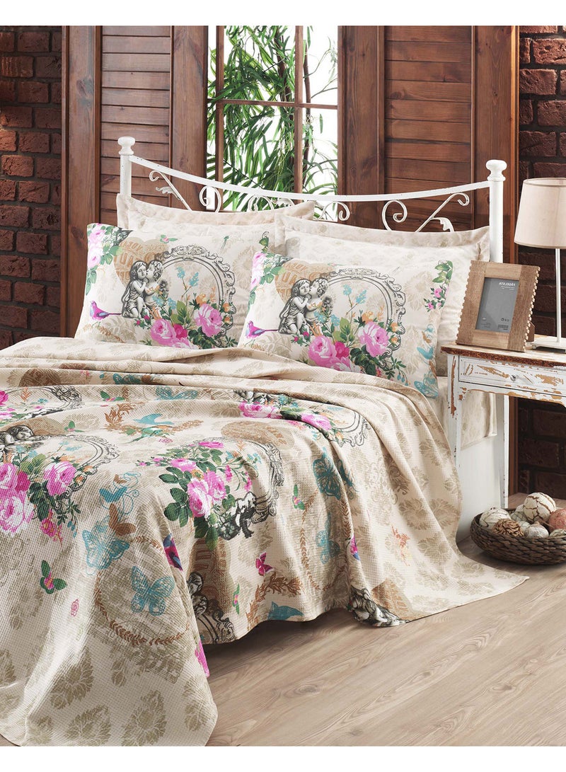 Eponj Home Double Pique cotton Beige/Green/Pink 200x235cm 
