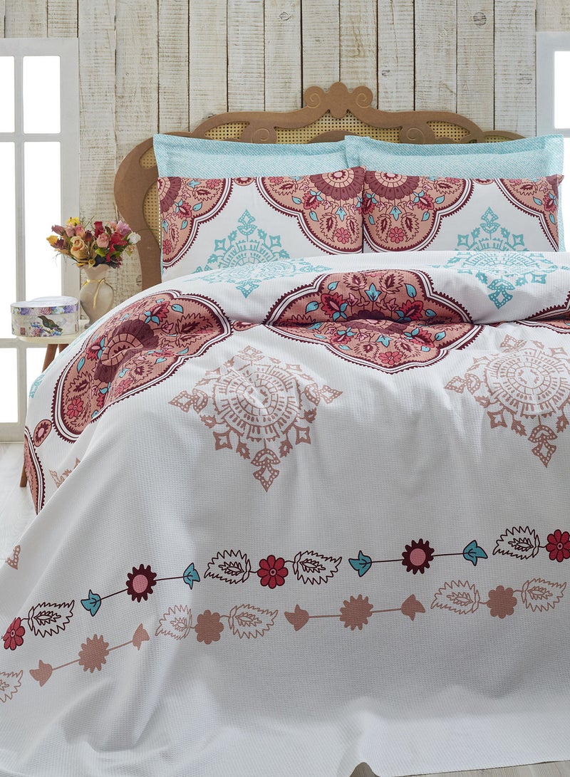 Eponj Home Double Pique cotton White/Brick Red/Mint 200x235cm 