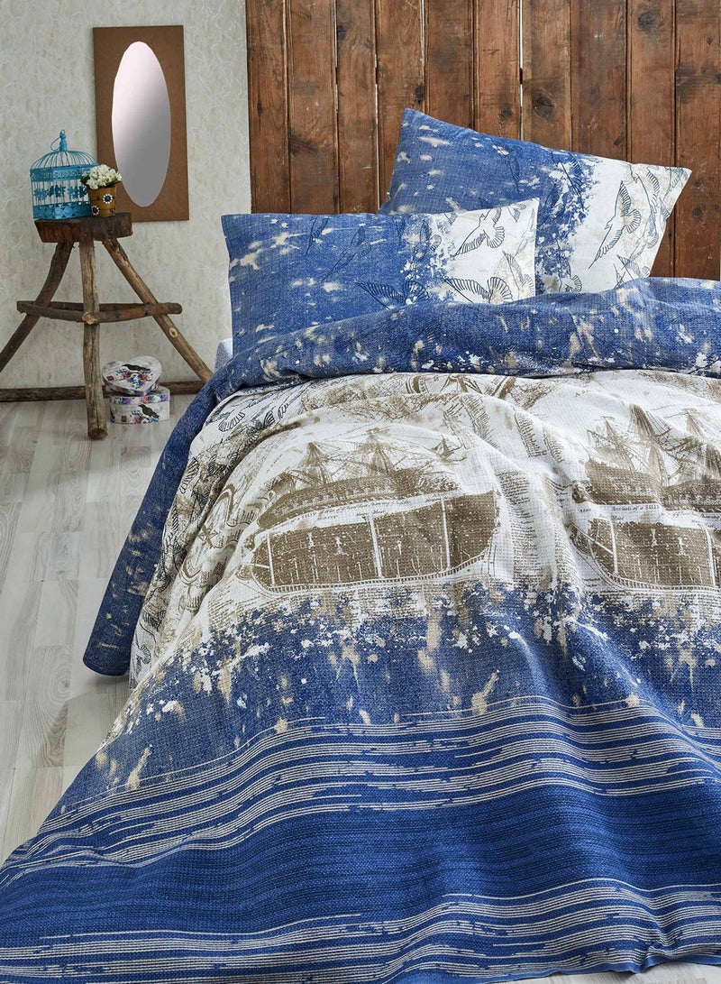 Eponj Home Double Pique cotton Blue/White 200x235cm 