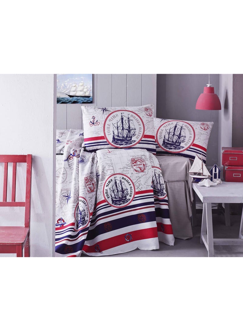 Eponj Home Double Pique cotton White/Dark Blue/Red 200x235cm 