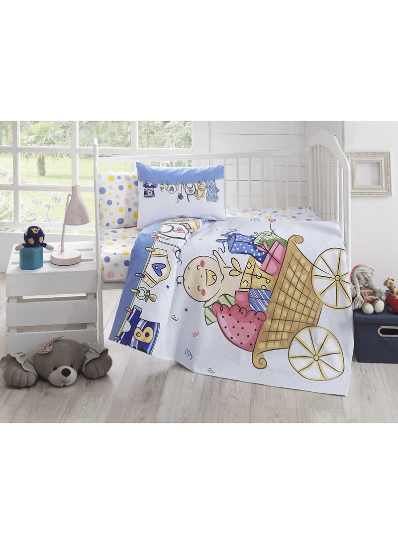 باتيك مفرش سرير للأطفال cotton أبيض/أزرق/وردي 95x145سم 