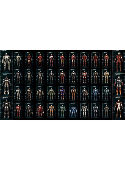 All Iron Man Suits Wall Art Canvas Print Multicolour 50x28x3.5cm