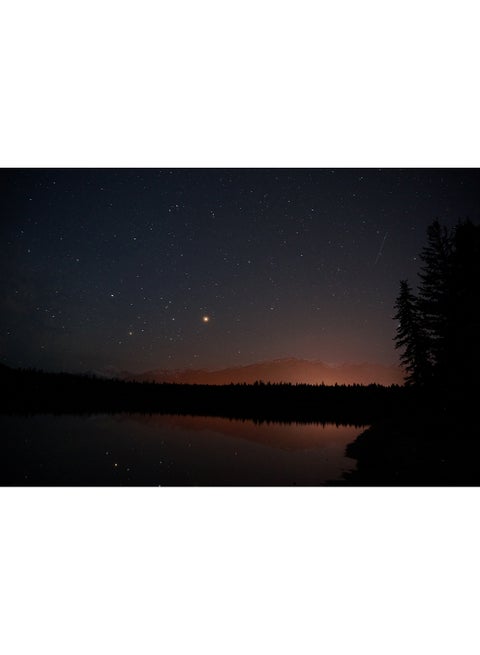 Mountains Stars Dawn Time Trees Reflection In Water Wall Art Canvas Print Multicolour 100x66x3.5cm