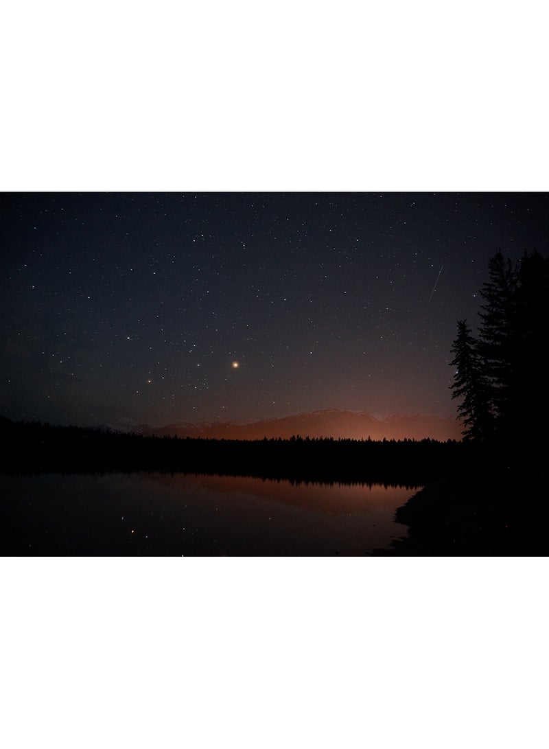 Mountains Stars Dawn Time Trees Reflection In Water Wall Art Canvas Print Multicolour 100x66x3.5cm