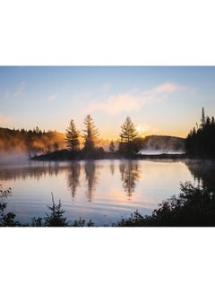 Lake Reflection Morning Mist Trees Nature Wall Art Canvas Print Multicolour 50x37x3.5cm