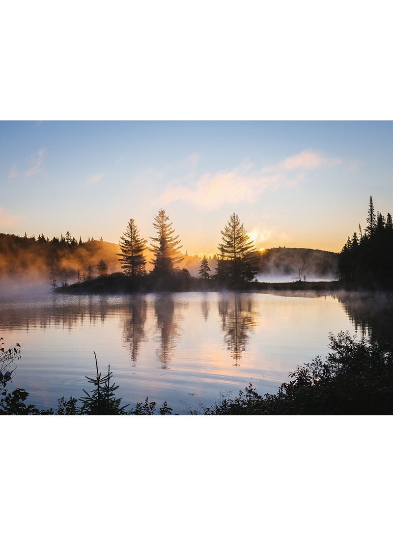 Generic - Lake Reflection Morning Mist Trees Nature Wall Art Canvas Print Multicolour 50x37x3.5cm - Image 1