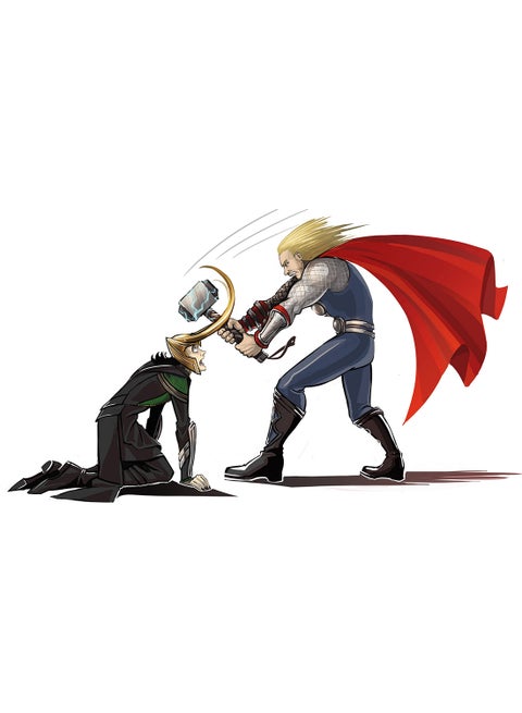 Thor Vs Loki Wall Art Canvas Print Multicolour 50x28x3.5cm